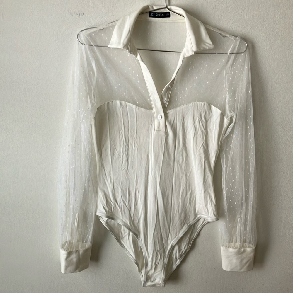 Bodysuit With Collar and Shear Sleeves
